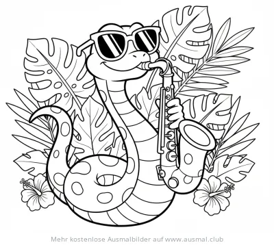 Schlange mit Sonnenbrille spielt Saxophon Ausmalbild