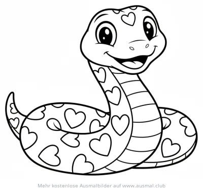 Freundliche Schlange mit Herzmuster Ausmalbild