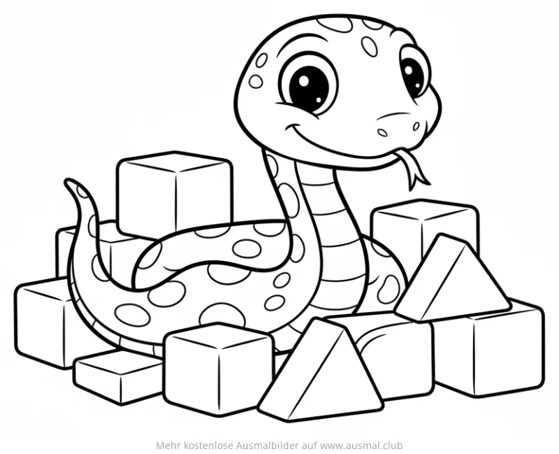 Schlange mit Bauklötzen Ausmalbild