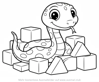 Schlange mit Bauklötzen Ausmalbild