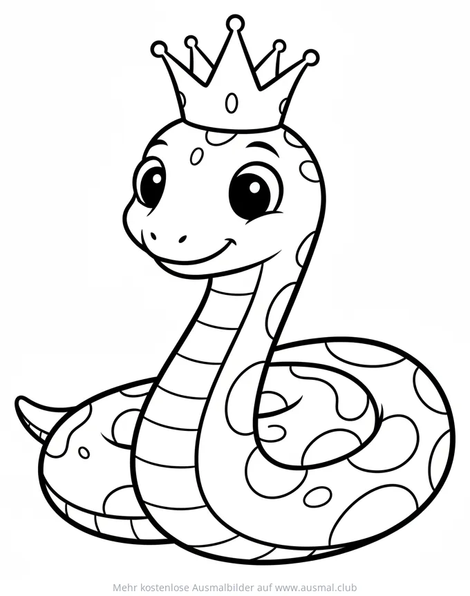 Freundliche Schlange mit Krone Ausmalbild