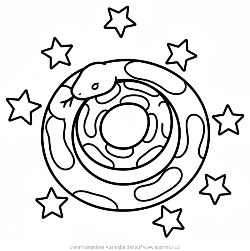 Schlange eingerollt mit Sternen Ausmalbild