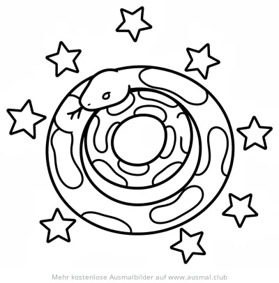 Schlange eingerollt mit Sternen Ausmalbild