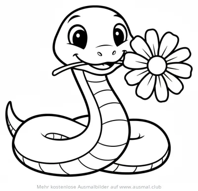 Freundliche Schlange hält Blume im Maul Ausmalbild
