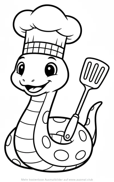Schlange mit Kochmütze und Pfannenwender Ausmalbild