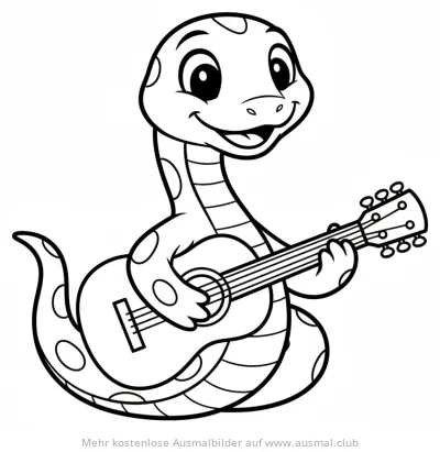 Schlange spielt Gitarre Ausmalbild