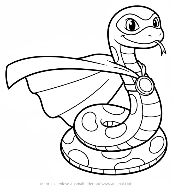 Schlange als Superheld mit Maske und Umhang Ausmalbild