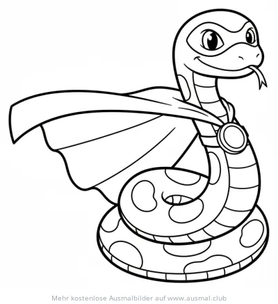 Schlange als Superheld mit Maske und Umhang Ausmalbild