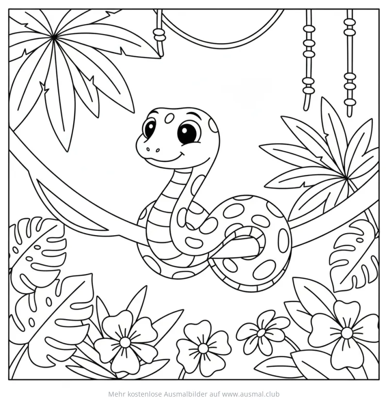 Freundliche Schlange im Dschungel Ausmalbild