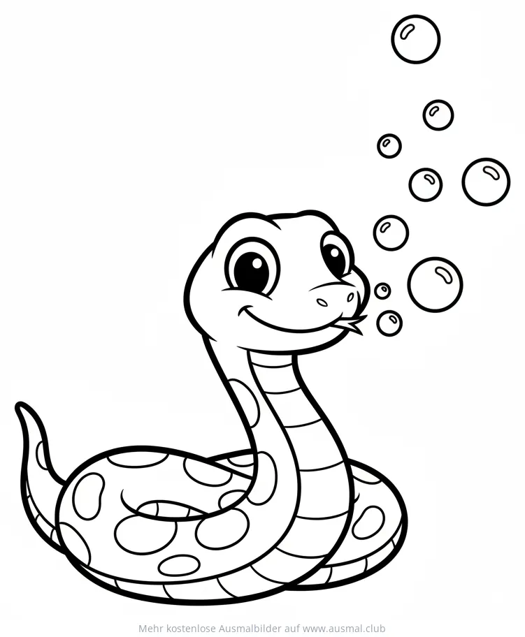 Freundliche Schlange mit Seifenblasen Ausmalbild
