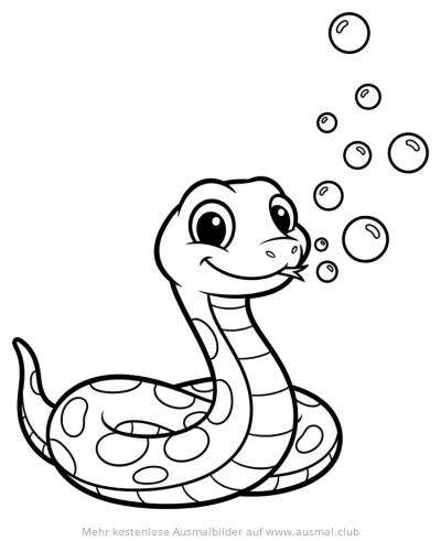 Freundliche Schlange mit Seifenblasen Ausmalbild