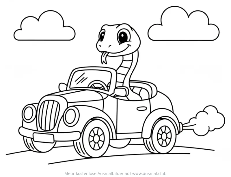 Schlange fährt Auto Ausmalbild