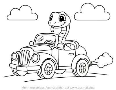Schlange fährt Auto Ausmalbild