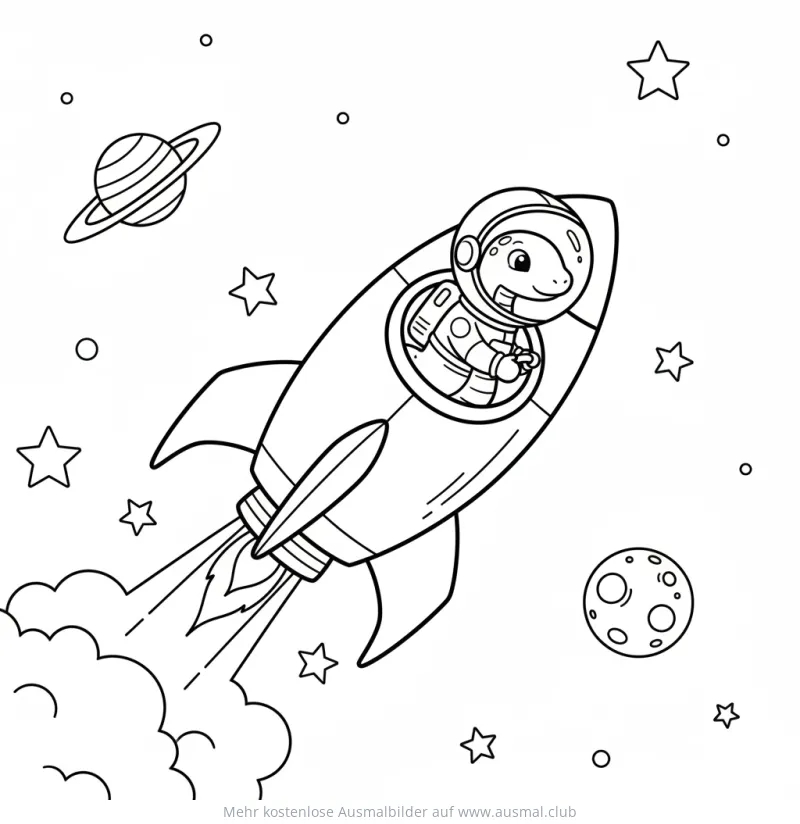 Schlange als Astronaut in Rakete Ausmalbild