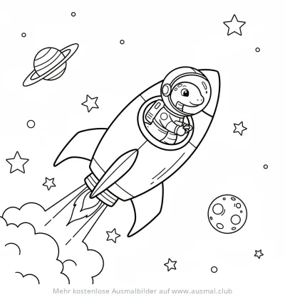 Schlange als Astronaut in Rakete Ausmalbild
