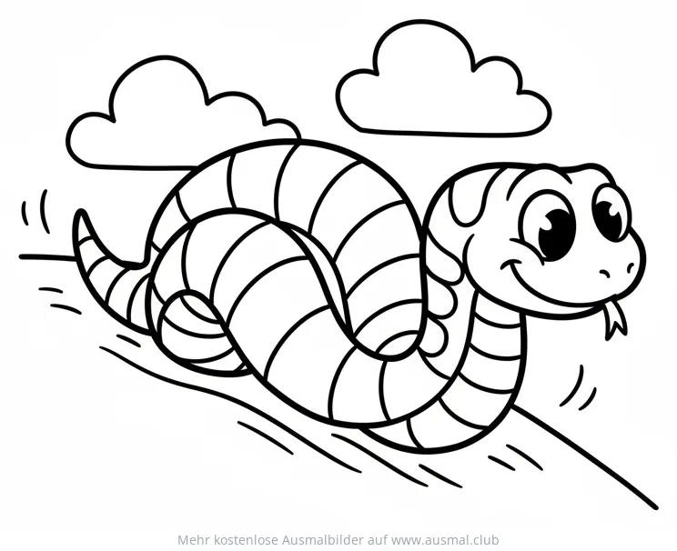 Freundliche Schlange schlängelt sich über Hügel Ausmalbild