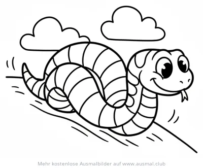 Freundliche Schlange schlängelt sich über Hügel Ausmalbild