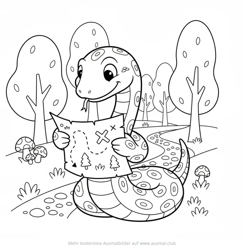 Schlange hält Schatzkarte Ausmalbild