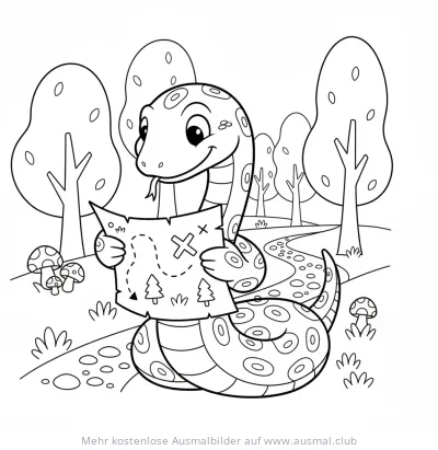 Schlange hält Schatzkarte Ausmalbild