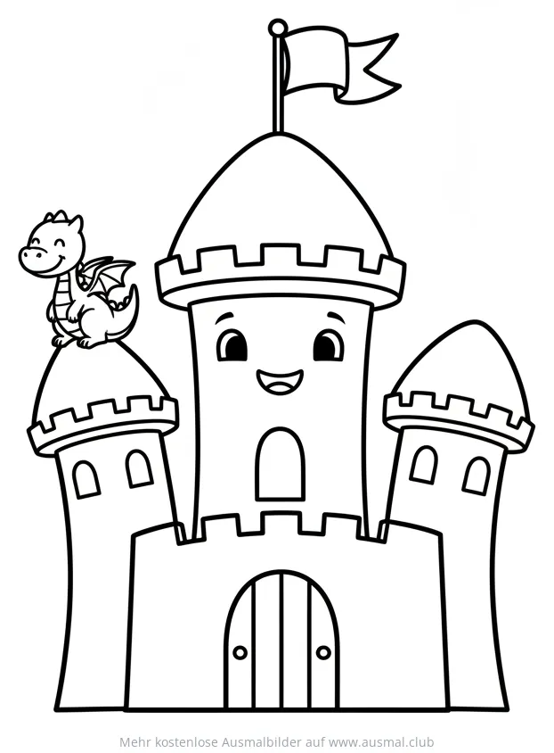 Drachenburg mit Drachen Ausmalbild