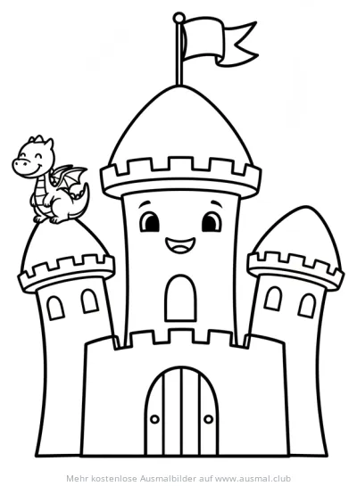Drachenburg mit Drachen Ausmalbild