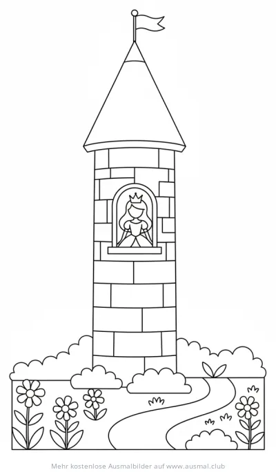 Prinzessin im Turm Fenster Ausmalbild