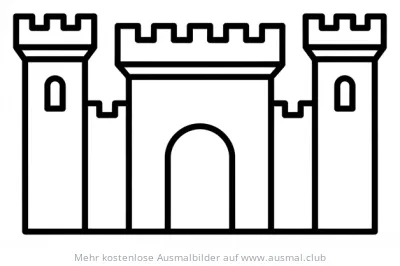 Einfaches Schloss Ausmalbild mit drei Türmen und Torbogen