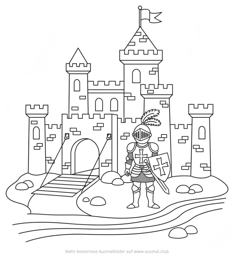 Ritterburg mit Ritter Ausmalbild
