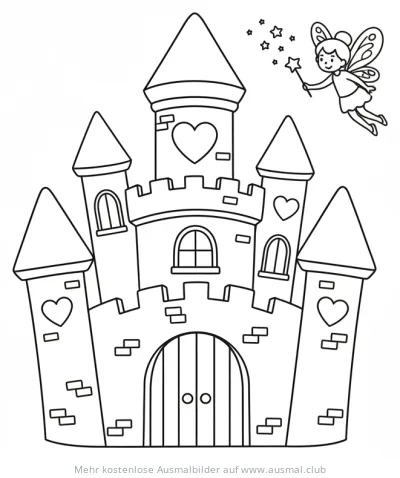 Prinzessin Schloss mit Fee Ausmalbild