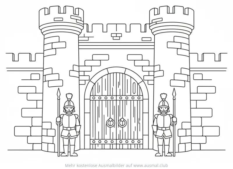 Burgtor Ausmalbild mit zwei Wachen