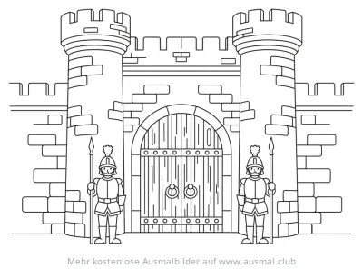 Burgtor Ausmalbild mit zwei Wachen