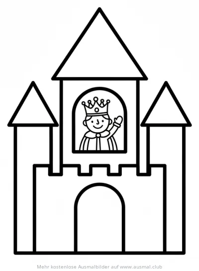 König winkt aus Schlossfenster Ausmalbild