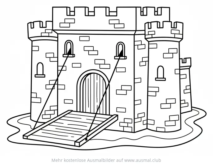 Burg mit Zugbrücke Ausmalbild