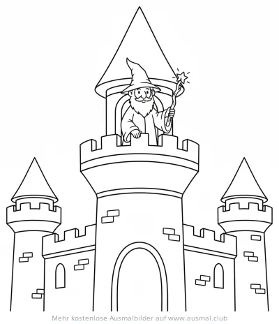 Zauberer in Burgturm Ausmalbild