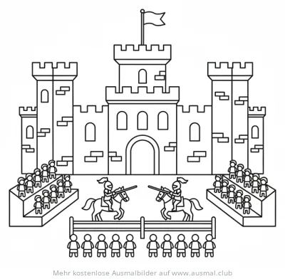 Turnierburg mit Rittern und Zuschauern Ausmalbild