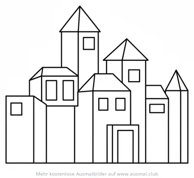 Modernes Schloss Ausmalbild mit Türmen und Fenstern