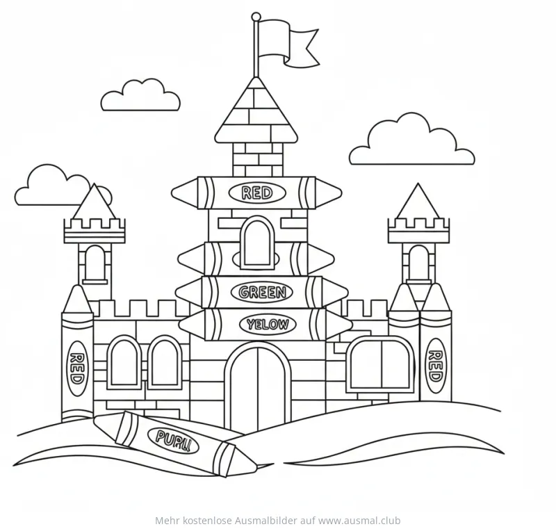 Stiftburg Ausmalbild mit Buntstiften