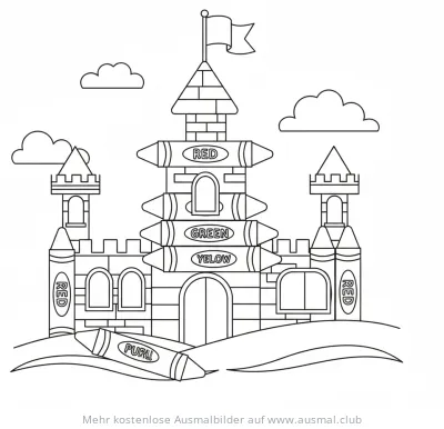 Stiftburg Ausmalbild mit Buntstiften