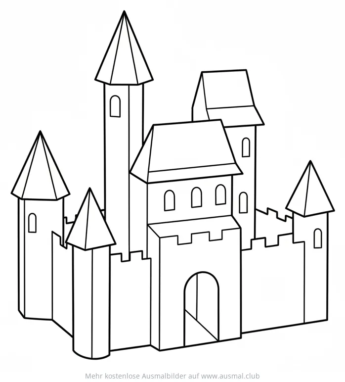 Papierburg Ausmalbild mit Türmen und Zinnen