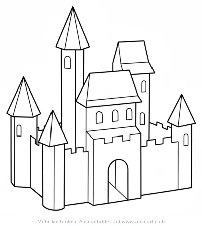 Papierburg Ausmalbild mit Türmen und Zinnen