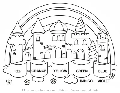 Regenbogenburg mit Farbfeldern Ausmalbild