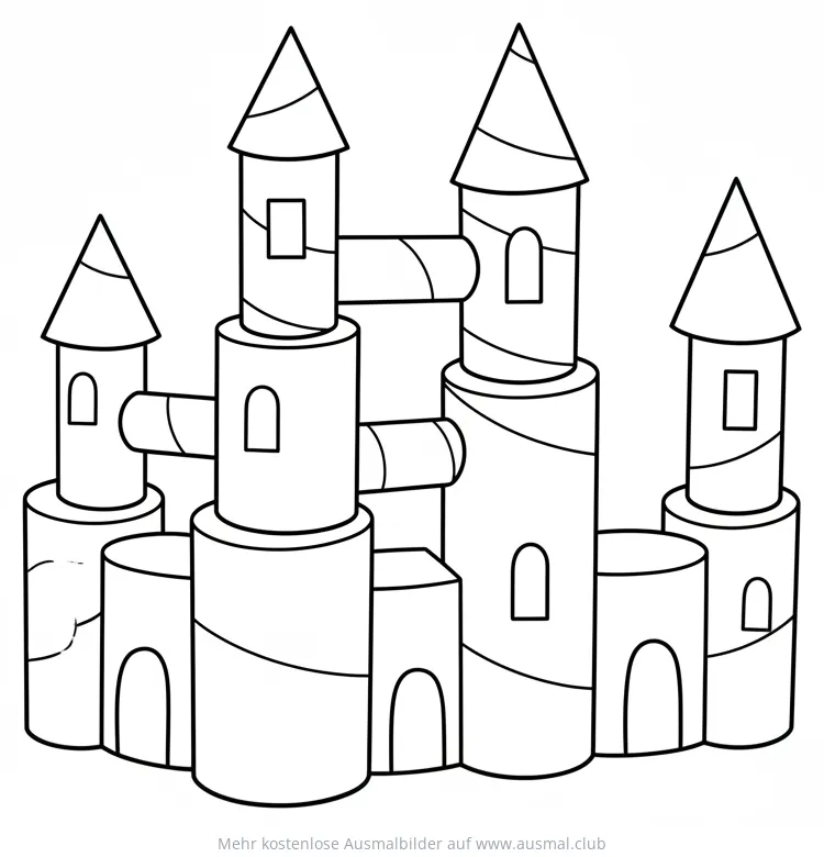 Rollenburg Ausmalbild mit Türmen und Verbindungsstücken