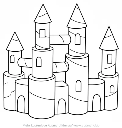 Rollenburg Ausmalbild mit Türmen und Verbindungsstücken
