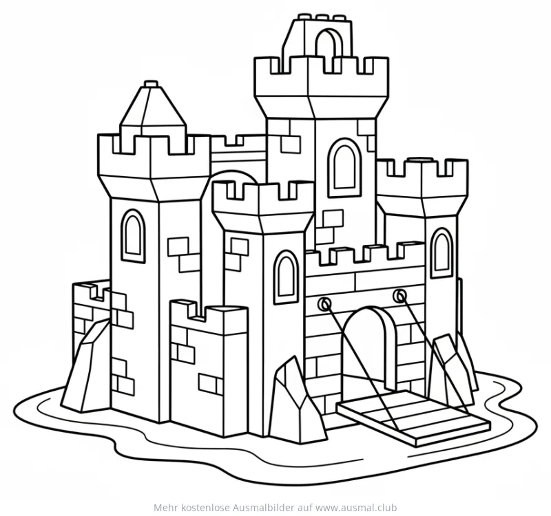 Legoburg Ausmalbild mit Zugbrücke