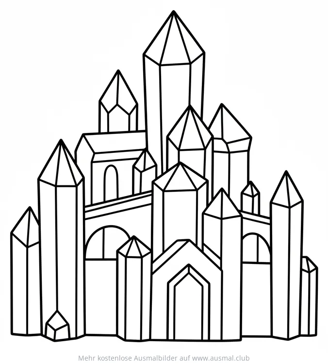 Kristallburg Ausmalbild mit vielen spitzen Türmen