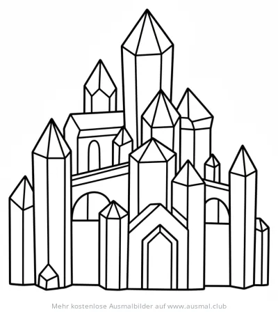 Kristallburg Ausmalbild mit vielen spitzen Türmen