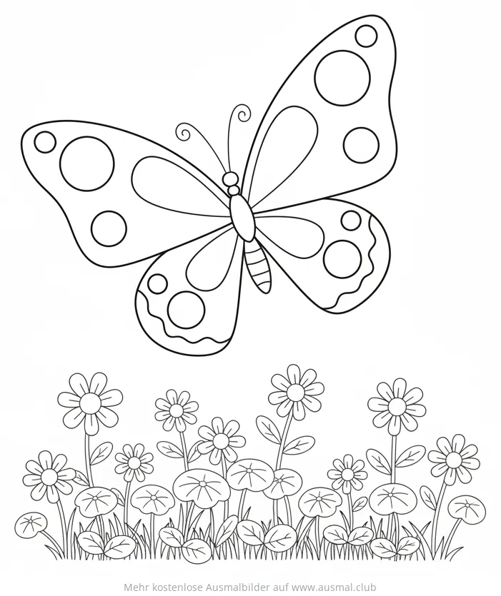 Schmetterling mit runden Punkten auf den Flügeln Ausmalbild