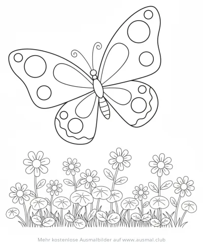 Schmetterling mit runden Punkten auf den Flügeln Ausmalbild