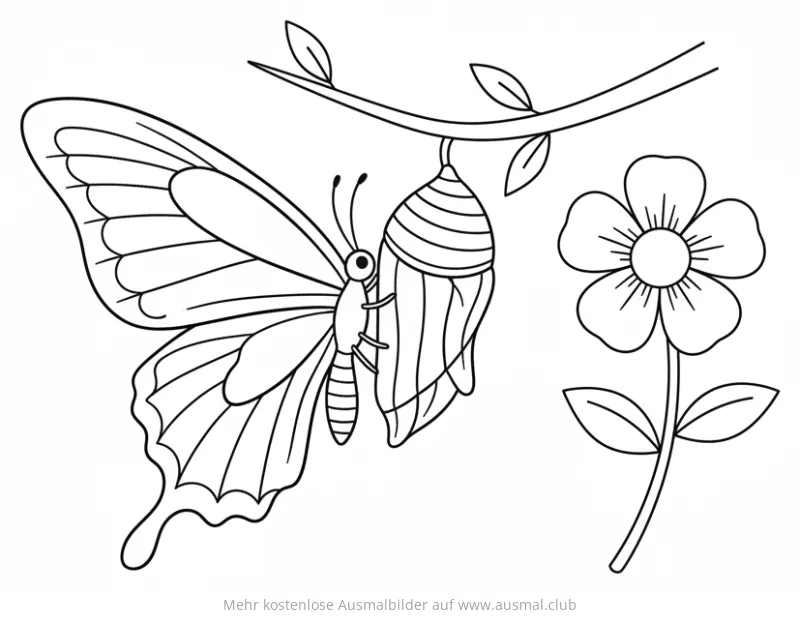 Schmetterling schlüpft aus der Puppe Ausmalbild