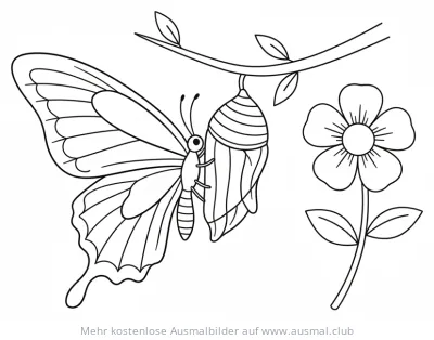Schmetterling schlüpft aus der Puppe Ausmalbild